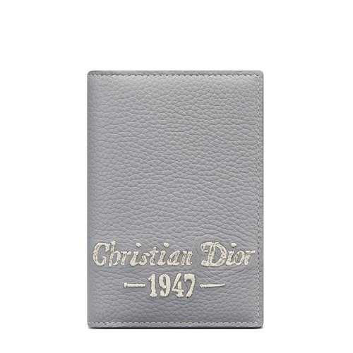 DIOR/迪奥 22新款 男士灰色粒面牛皮革“Christian Dior 1947”标志刺绣双折卡夹2ESCH138NFS_H62Q