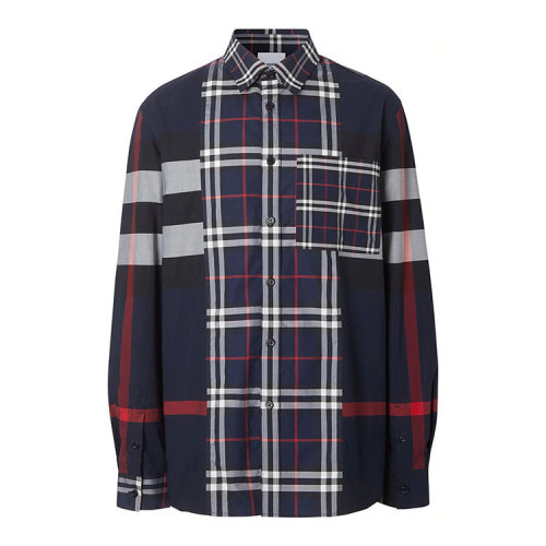 BURBERRY/博柏利 镶拼格纹弹力棉府绸男士长袖衬衫80256151