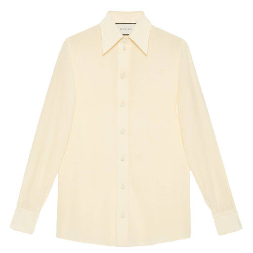 GUCCI/古驰 21年早秋新款 女士浅米色绉纱和真丝衬衫627407ZAEWU9303