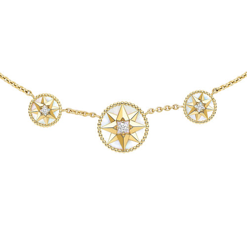 DIOR/迪奥 ROSE DES VENTS系列 18k金黄金八角罗盘镶嵌白色珍珠贝母和钻石项链JRDV95146_0000