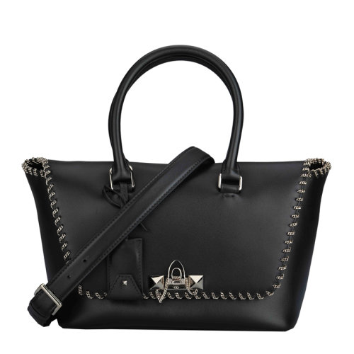 Valentino/华伦天奴 女士黑色牛皮链条装饰经典字母徽标印花单肩包斜挎包手提包女包 NW0B0A47-MRU-ON0