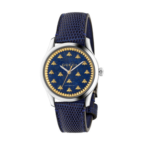 GUCCI/古驰 古驰G-Timeless系列蜜蜂的蓝色青金石表盘蓝色蜥蜴带腕表,38毫米