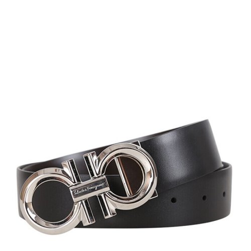Salvatore Ferragamo/菲拉格慕 男士黑色牛皮经典徽标搭扣商务休闲双面皮带腰带 67-9939-694743