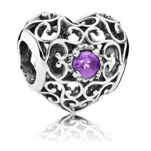 PANDORA/潘多拉 女士浅紫色宝石爱心镂空生辰珠之二月串珠 791784SAM