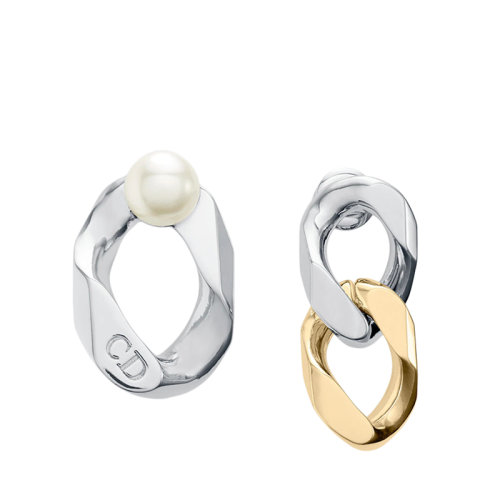  DIOR/迪奥 21秋冬新款DIOR AND SACAI系列 男士金色银色饰面黄铜搭配白色树脂珠饰耳环E1717HOMMT_D341