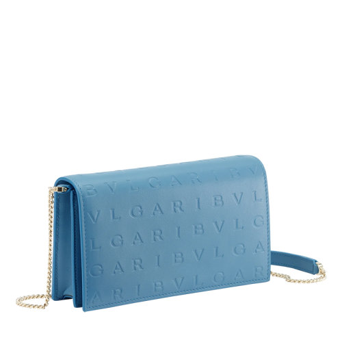 BVLGARI/宝格丽  女士蓝色小牛皮Bvlgari Infinitum图案烫印单肩斜挎链条钱包291704
