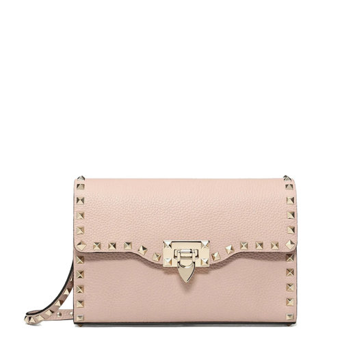 Valentino/华伦天奴 21新款 ROCKSTUD系列 女士小号粉末色粒面小牛皮饰钉翻盖折叠扣单肩斜挎包ZW2B0181VSFP45