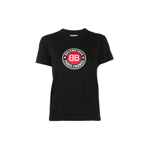 Balenciaga/巴黎世家 女装 经典双B 女士黑色棉质时尚圆领春夏短袖T恤 612964TJVD61000