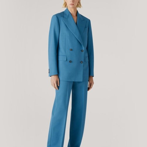 St.John/盛蔷蓝色双排扣宽松西装女士夹克外套K6111H1