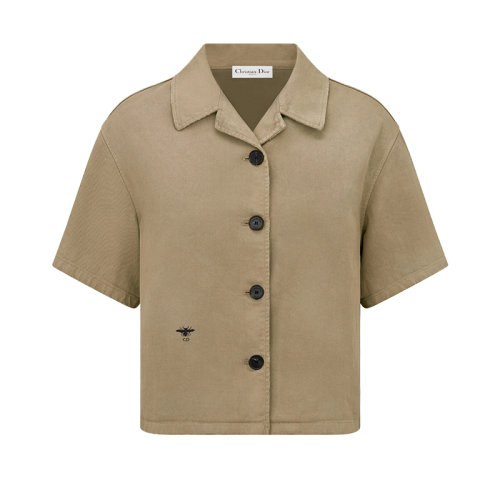 DIOR/迪奥 22年春夏新款 女士米色棉质混纺弹力华达呢面料短袖衬衫227B39A3339_X1719