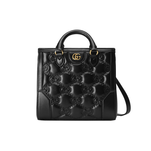 GUCCI/古驰 23春夏新款 女士迷你黑色绗缝皮革金色饰面双G拆卸帆布肩带单肩斜挎手提包728309UM8HG1046