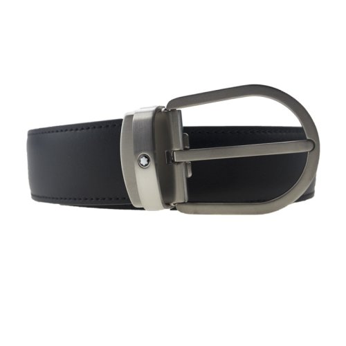 万宝龙MONTBLANC 男士黑色双面哑光钛金属针式皮带腰带 126024