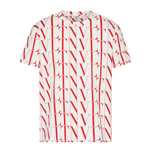 Valentino/华伦天奴 男士拼色棉质经典字母徽标印花装饰圆领上衣短袖T恤 WV3MG08J-6PE-A33