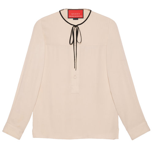 GUCCI/古驰 2015 Re-Edition系列 男士浅米色双绉桑蚕丝蝴蝶结衬衫664549Z635A9951