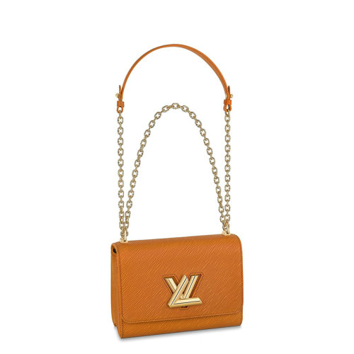 Louis Vuitton/路易威登 经典款TWIST系列 女士中号蜂蜜棕水波纹牛皮革旋转徽标金扣翻盖开合单肩斜挎链条包M59686