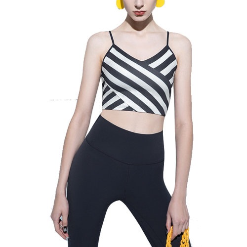 GeleiStory/GeleiStory 海洋印花运动条纹拼接瑜伽服套装女士时尚美背跑步健身衣两件套 女运动套装