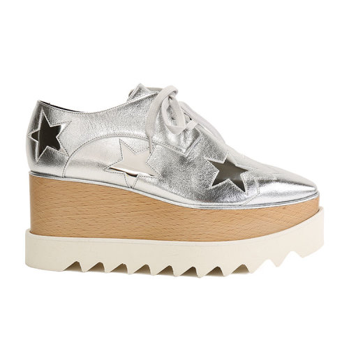 Stella McCartney/丝黛拉麦卡妮 银色皮拼接银色星星 锯齿厚底女士休闲运动鞋 363998W1CW5 8167