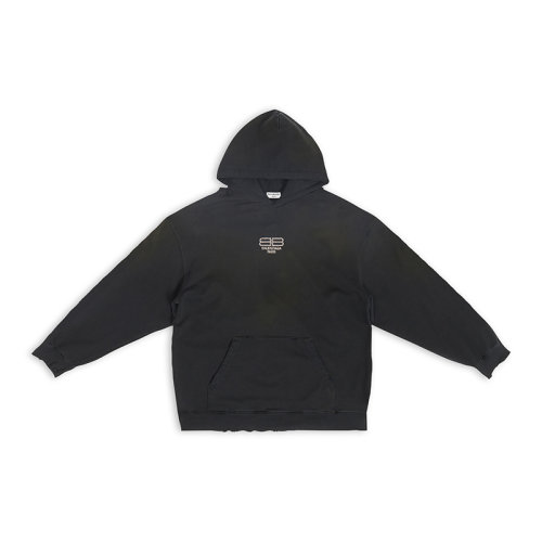 Balenciaga/巴黎世家 22年秋冬新款 女士黑色正面饰有白色双B LOGO棉质连帽卫衣578135TMVP31073