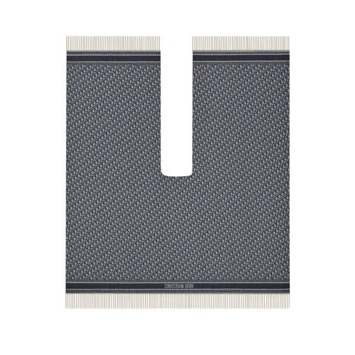 DIOR/迪奥 22年早春新款 女士海军蓝色纯羊绒老花印花流苏披风外套21DOB370I007_C540