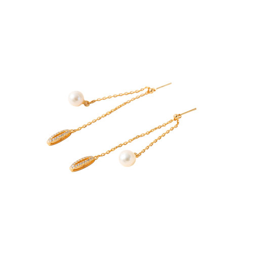 GeleiStory/GeleiStory 时尚简约耳饰2021年新款925银镀金镶锆石淡水珍珠耳钉