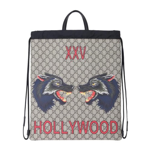 GUCCI 古驰 男士棕色牛皮拼色印花时尚双肩背包