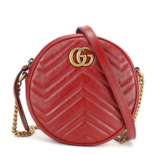 GUCCI/古驰 GG Marmont系列圆形迷你肩背包 皮质圆饼单肩包 550154 0OLET