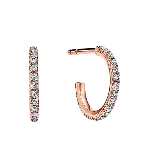 Tiffany & Co./蒂芙尼 Metro系列 18K金玫瑰金镶嵌钻石小号圈形耳环67025091