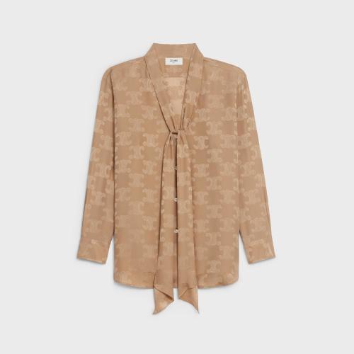  CELINE赛琳思琳 22年秋冬 女士 长袖衬衫 亮泽哑光桑蚕丝大花结衬衫 2C798399S.31DE