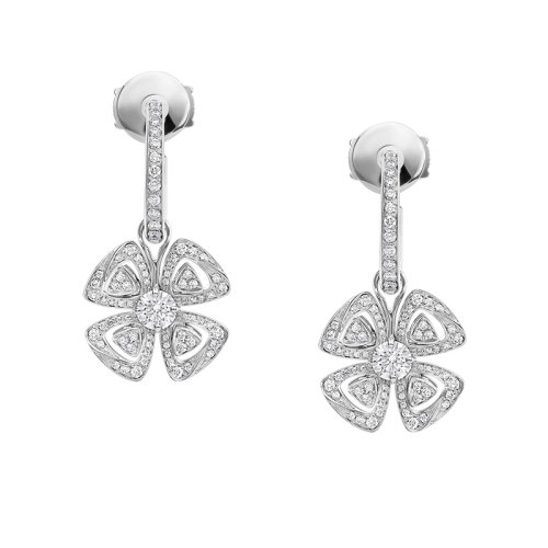 BVLGARI/宝格丽 经典Fiorever系列 18K金白金花朵形状镶嵌钻石的耳环 357323