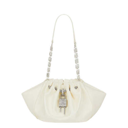 Givenchy/纪梵希 22春夏新款Kenny系列 女士小号象牙白褶裥效果柔软牛皮革银扣G形立方体链条提手单肩手提链条包BB50MJB1DM-105
