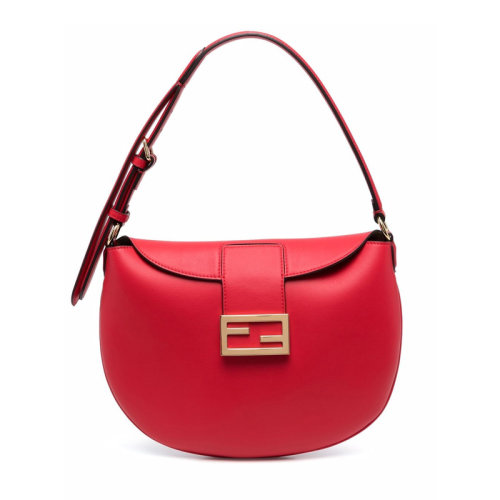 FENDI/芬迪女士纯色小牛皮经典金色双F字母徽标装饰小号单肩包手提包腋下包牛角包新月包女包 8BR790-AF2P 多色可选