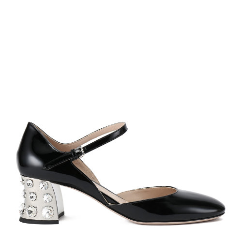 MiuMiu/缪缪 黑色 女士仿水晶装饰跟玛丽珍中跟鞋 5I966C_XWA_F0002_F_055