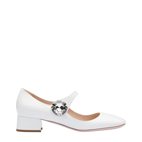 MiuMiu/缪缪 白色 女士仿水晶装饰漆皮玛丽珍中跟鞋 5I654C_JHR_F0009_F_035