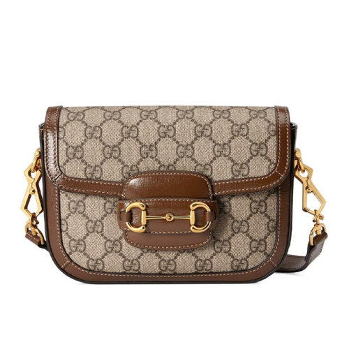 GUCCI/古驰  Horsebit 1955系列 女士迷你米色帆布复古翻盖单肩斜挎 658574HUHHG8565