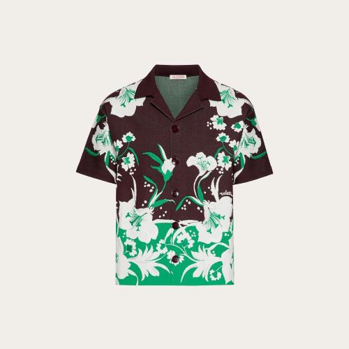 VALENTINO华伦天奴 22年秋冬 男士 短袖衬衫 CHEMISE BOWLING EN VISCOSE a BRODERIE STREET F