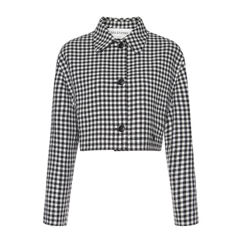 Valentino/华伦天奴 黑色/白色 女士格纹羊毛混纺短款西装夹克 UB3CE2155LS0AN 2020年秋冬