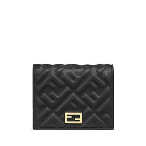 FENDI/芬迪 20 双翻盖长方形黑色小羊皮法棍小钱包8M0420AAJDF0KUR