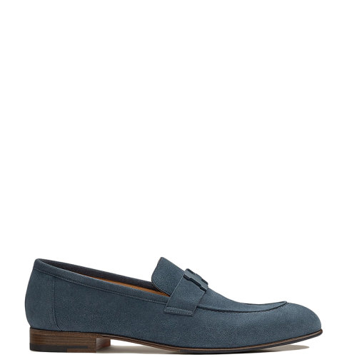 HERMES/爱马仕 22年秋冬新款 Paris系列 男士天蓝色麂皮山羊皮乐福鞋H192437ZAQ8400