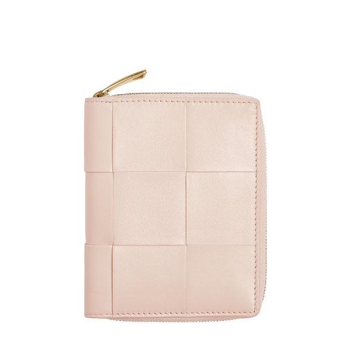 Bottega Veneta/葆蝶家 22春夏新款 女士水洗甜瓜色Intreccio编织皮革拉链钱包681191VCQC16705