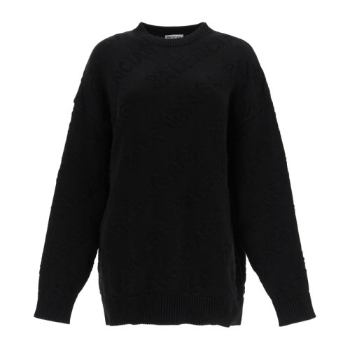 Balenciaga/巴黎世家 女士纯色棉质经典字母徽标提花装饰圆领上衣毛衣针织衫套头衫 662917-T3166 多色可选