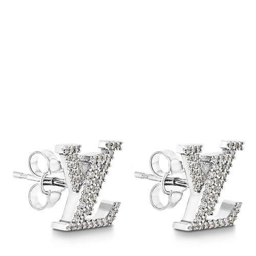 Louis Vuitton/路易威登 22春夏新款ICONIC系列 银色金属徽标字母造型镶嵌莱茵石耳环M00608
