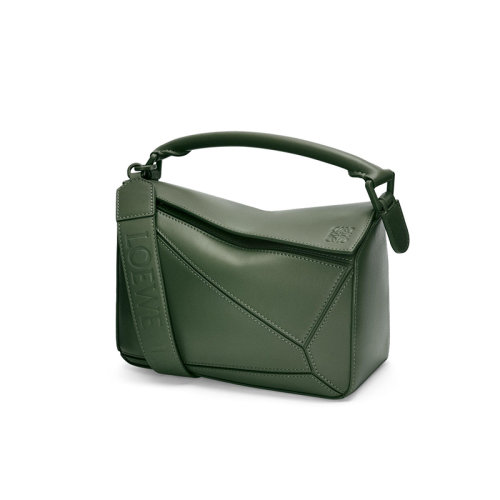 LOEWE/罗意威 22年新款 Puzzle系列 女士小号复古卡其色缎面小牛皮单肩斜挎手提拼图包A510S21X88-1869