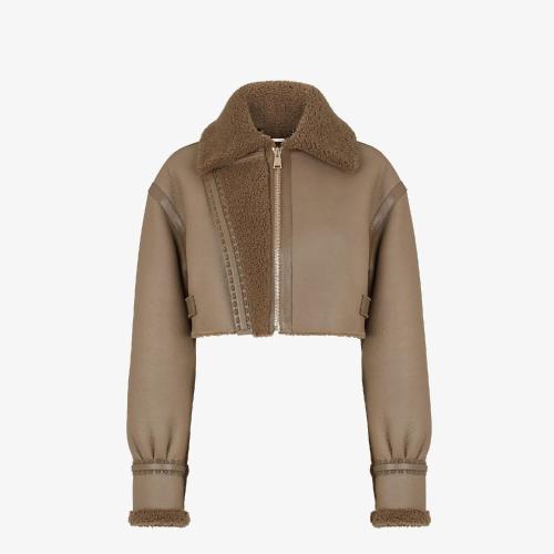  FENDI芬迪 22年春夏 女士 夹克 棕色皮革夹克 FM5288AHBDF1ENJ