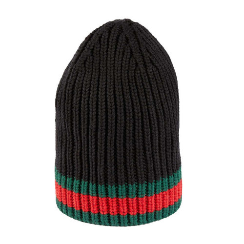 GUCCI/古驰  古琦帽子 红绿条纹 男士黑色羊毛时尚针织帽套头帽休闲帽子 429753 4G206 1000