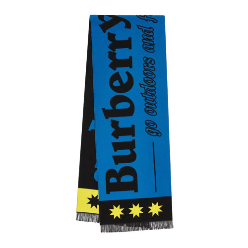 BURBERRY/博柏利新款 男女同款蓝色黄色拼色羊毛混纺双面大logo流苏围巾80496611