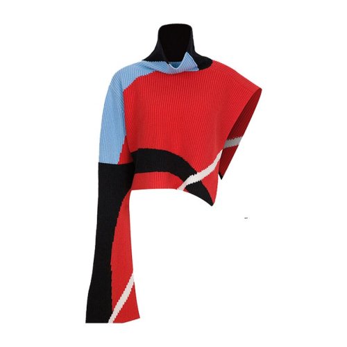 【Designer Womenwear】Chris by Christopher Bu/卜柯文 18秋冬 拼色不规则单袖女士针织衫/毛衣