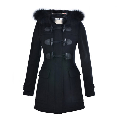 BURBERRY/博柏利 女装 服装 羊毛经典牛角扣毛呢连帽中长款 女士大衣外套