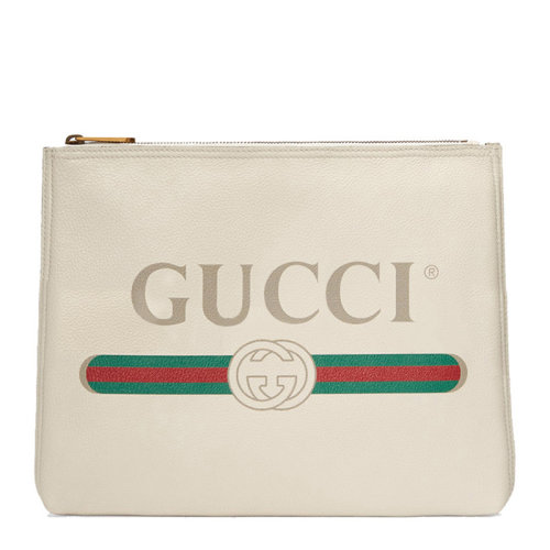 GUCCI/古驰男士白色牛皮印花logo手包手拿包ts500981【奥莱】