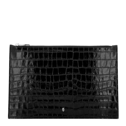 Alexander McQueen 亚历山大·麦昆 男士 包袋  黑色牛皮鳄鱼纹手拿包 手拿包