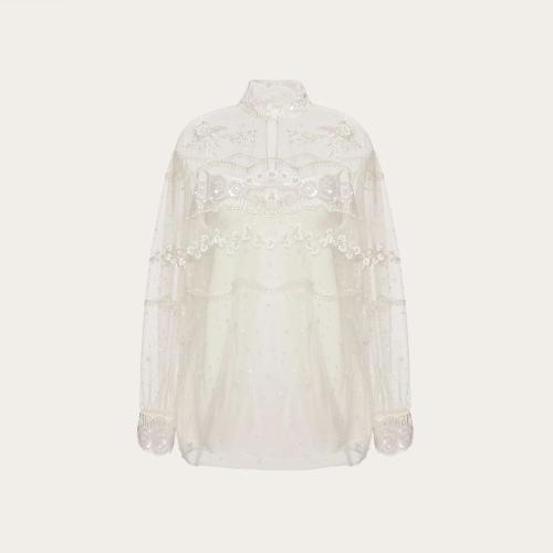  VALENTINO华伦天奴 22年秋冬 女士 长袖衬衫 TOP BRODé TULLE ILLUSIONE 1B3AE7261EDA03
